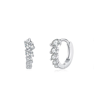S925 sterling silver hoop earrings with cubic zirconia stones shown from multiple angles