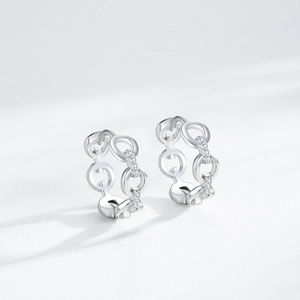 Elegant S925 silver chain hoop earrings with sparkling rhinestones for women