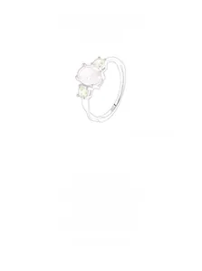 Detailed view of the S925 hallmark on silver ring with pink oval stone and yellow side gems