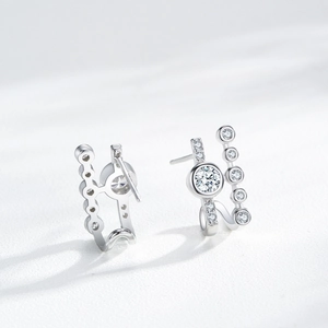 Elegant S925 sterling silver geometric stud earrings with sparkling round zircon stones