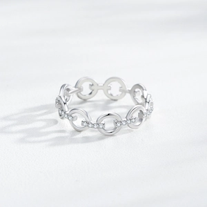 S925 sterling silver chain link ring for women with white cubic zirconia accents