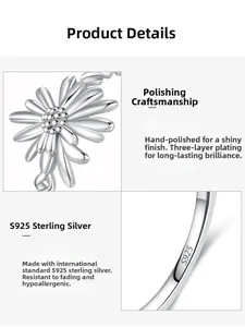 Macro detail of S925 sterling silver sunflower ring showing polished petals and hallmark