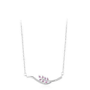 925 Sterling Silver Wheat Leaf Pendant Necklace For Women Fashion Pink Rhinestone Inlaid Clavicle Chain Jewelry Gift