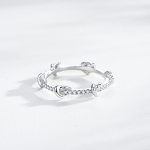 Elegant S925 sterling silver heart knot ring with pave-set shimmering cubic zirconia