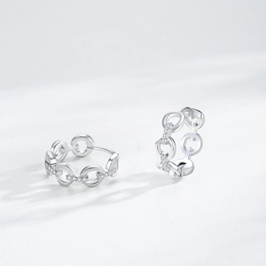 Modern S925 silver chain link hoop earrings with micro-pave cubic zirconia stones