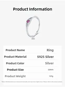 Detailed view of S925 silver ring featuring a 0.9mm band width and magenta gemstone