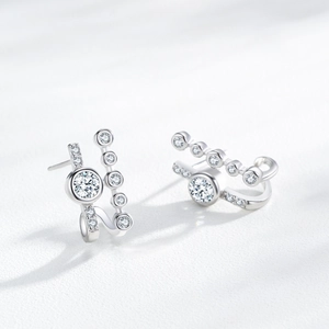 S925 sterling silver geometric earrings with sparkling zircon stones in a sleek set