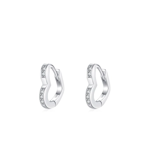 Elegant S925 sterling silver heart hoop earrings with micro-pave cubic zirconia stones