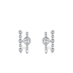 Polished S925 silver geometric stud earrings with sparkling cubic zirconia inlay