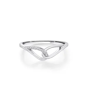 S925 Sterling Silver Angel Wings Mobius Ring For Women Inlaid Zirconia Minimalist Adjustable Finger Ring Fashion Jewelry