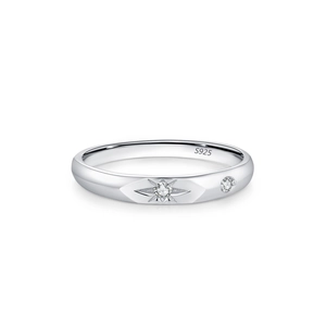 Minimalist S925 sterling silver star ring with round crystal stone and polished band