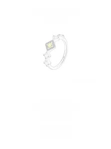 Detailed macro view of S925 sterling silver ring showing crown setting and square green zircon