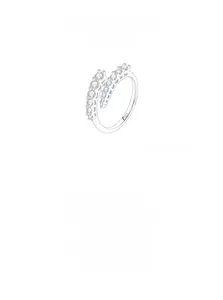 Macro view of S925 sterling silver ring with double row of round-cut cubic zirconia