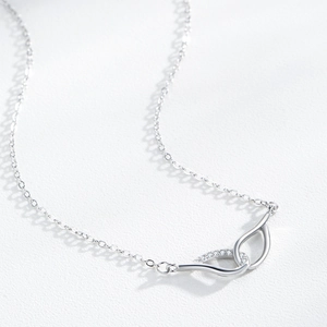 Interlocking S925 sterling silver angel wing necklace with micro-pave zirconia crystals
