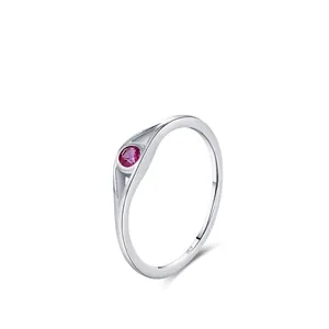 925 Sterling Silver Rose Red Zirconia Ring For Women Minimalist Vintage Round Gemstone Stackable Finger Ring Jewelry