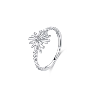 Vintage S925 sterling silver sunflower daisy ring with twisted rope band design