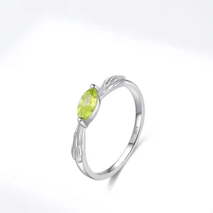 925 Sterling Silver Marquise Cut Green Zirconia Leaf Ring For Women Personalized Minimalist Natural Style Finger Ring Jewelry Gift