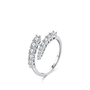 925 Sterling Silver Double Row Zirconia Open Ring Fashion Adjustable Spiral Wrap Finger Ring For Women Jewelry Gift