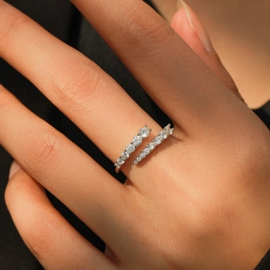 Elegant S925 sterling silver double-row rhinestone open ring for women stylish jewelry