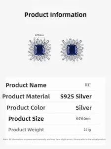 Macro view of blue square halo stud earrings in S925 silver with 6.0mm dimensions