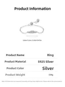 Detailed size specifications of S925 sterling silver wavy chain ring with cz bar