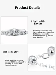 Macro detail of S925 sterling silver chain ring showing clear 5A zircon inlay and hallmark