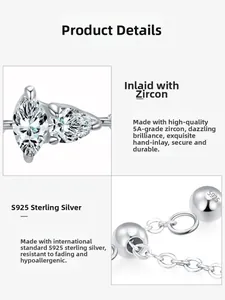 Détail de la bague chaîne en argent S925 sertie de zircons 5A en taille marquise