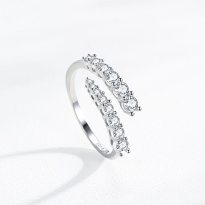Adjustable S925 sterling silver ring with double-row crisscross sparkling zircons