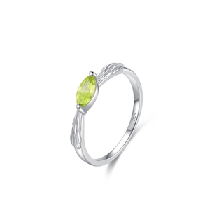 S925 sterling silver ring featuring a marquise cut apple green stone and leaf design