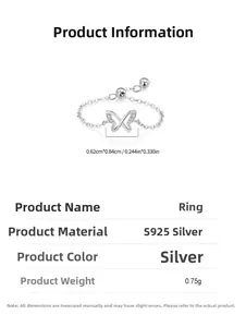 Detailed specs of S925 sterling silver hollow butterfly chain ring with zircon inlay