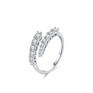 Adjustable S925 sterling silver open ring featuring a double layer of sparkling cubic zirconia