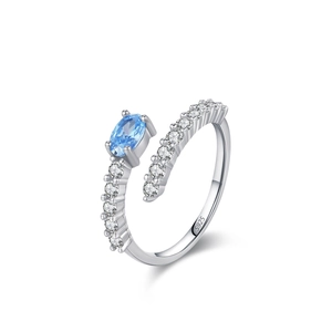 S925 sterling silver mermaid tear ring with oval blue gemstone and adjustable band