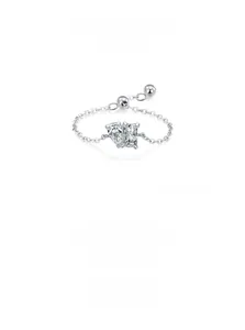 Detailed view of S925 silver adjustable chain ring with pear and emerald cut zircons