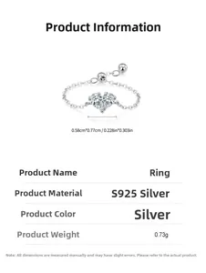 Macro detail of S925 silver chain ring with heart-shaped zircon and size specifications