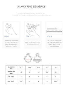Detailed size guide for S925 silver rings including diameter and US EU measurement chart