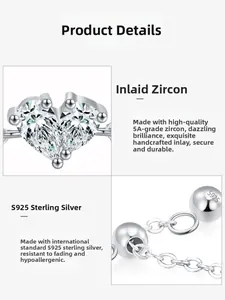 Detailed view of S925 sterling silver heart ring with 5A zircon in hand-set craftsmanship