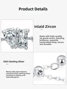 Detailed view of S925 silver adjustable chain ring with pear and square cut zircons
