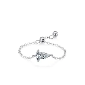 Bague Chaîne Réglable en Argent Sterling S925 Avec Zirconia Taille Poire Marquise Bague de Doigt Souple Géométrique Minimaliste Bijoux Femme