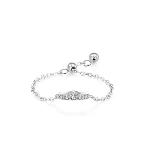925 Sterling Silver Wave Curved Chain Ring For Women Minimalist Zirconia Adjustable Finger Ring Fashion Jewelry Gift