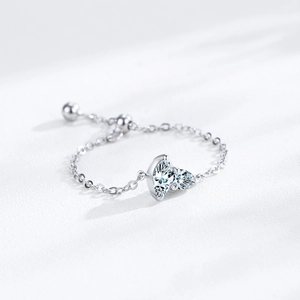 Bague chaîne réglable en argent sterling S925 avec cristaux marquise et poire