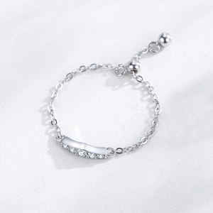 Elegant 925 sterling silver wave chain ring with zircon inlay and adjustable slider