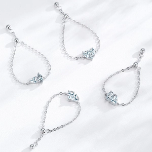 Set of four S925 sterling silver chain rings with heart shaped zircon accents