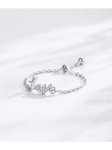 Detailed view of S925 silver LOVE chain ring with micro-set zircon and adjustable pull