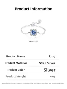 S925 silver chain ring with 0.4cm blue zircon stone and weight specs detail