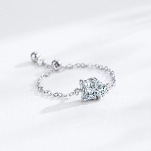 Exquisite S925 sterling silver chain ring featuring dual radiant cut zircon stones
