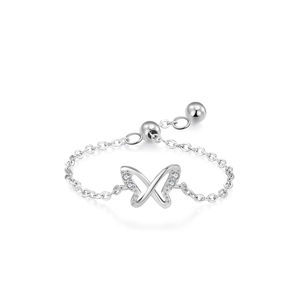 Exquisite S925 sterling silver hollow butterfly chain ring with sparkling zircon stones