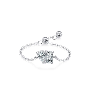 S925 sterling silver chain ring with pear and rectangular zircons in a minimalist style
