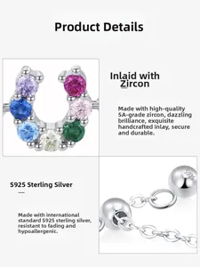 Detail of S925 silver ring with 5A colored zircons and horseshoe pendant design