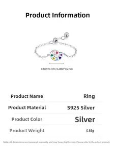 Detail of 925 sterling silver chain ring with colorful zircon snail-shaped pendant