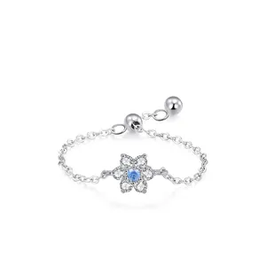 Bague Chaîne Réglable en Argent Sterling 925 Fleur de Prunier pour Femme Avec Zirconia Bijoux Chinois Vintage Cadeau